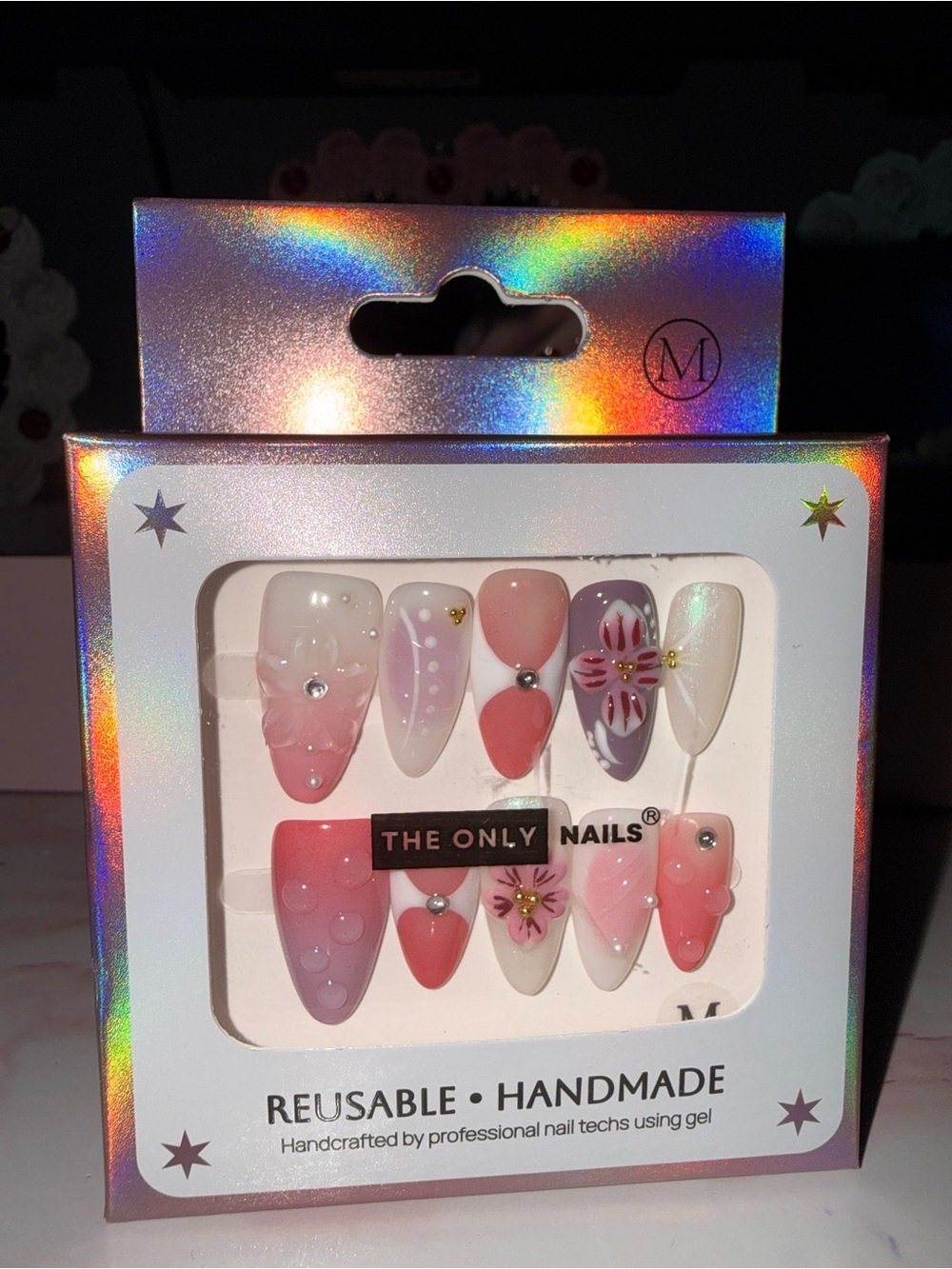The Only Nails Reusable Pink Floral Press-On Nail Set